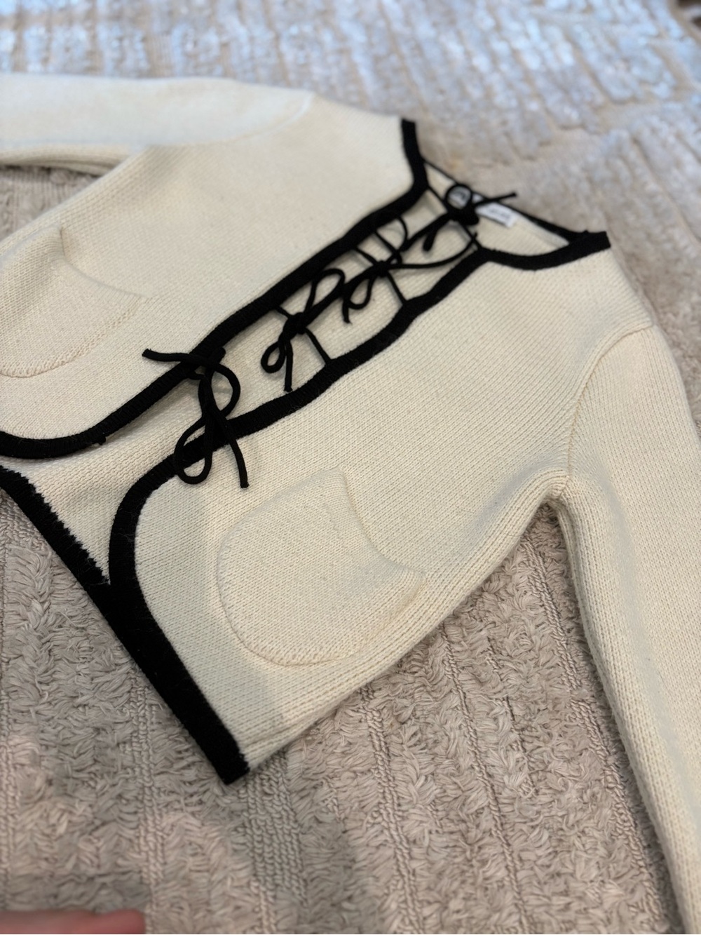 Zara Cream Knit Tie Sweater